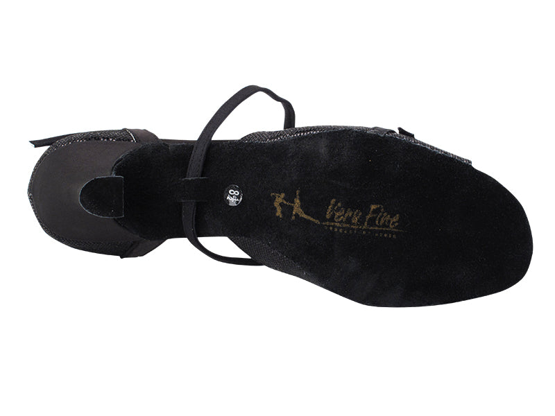Very Fine 1637LEDSS Black Scale Black Stain Trim Latin Shoe with 2.5" Heel and Front Buckle Strap