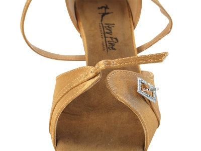Very Fine 1637LEDSS Brown Satin Latin Shoe with 2.5" Heel, Front Buckle Strap, and Double Cross Strap