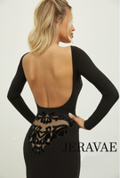 Long Black Ballroom Practice Skirt with Asymmetrical Flared Hem and Velour Décor on Back Pra886 In Stock