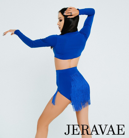 Sirius Practice Dance Wear Two Piece Long Sleeve Latin Dress with Fringe Skirt and Buckle Detail on Front PRA 878 in Stock