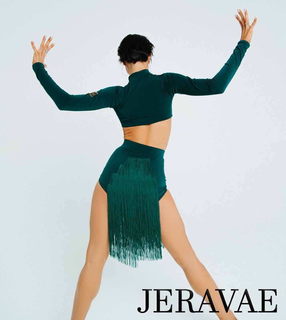 Sirius Practice Dance Wear Two Piece Long Sleeve Latin Dress with Fringe Skirt and Buckle Detail on Front PRA 878 in Stock