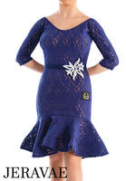 Victoria Blitz Lace Latin Dress with V-Neck, 3/4 Sleeves, and Wide Ribbon Belt Available in 6 Colors Pra749 in Stock