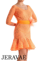 Victoria Blitz Lace Latin Dress with V-Neck, 3/4 Sleeves, and Wide Ribbon Belt Available in 6 Colors Pra749 in Stock