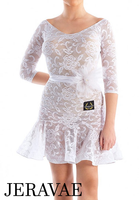 Victoria Blitz Lace Latin Dress with V-Neck, 3/4 Sleeves, and Wide Ribbon Belt Available in 6 Colors Pra749 in Stock