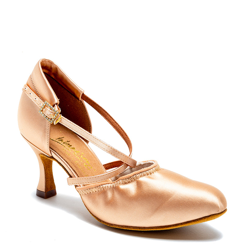International Dance Shoes IDS American Flex Peach Satin Smooth Ballroom Dance Shoe in Stock
