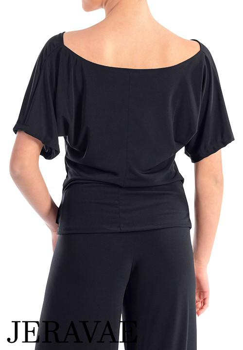 Victoria Blitz Bagheria Ballroom or Latin Dance Black Practice Top with V-Neckline, Loose Sleeves, and Scoop Back PRA 718 In Stock