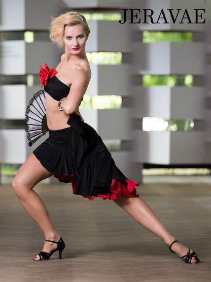 Senga Dancewear CARIOCA Double Sided Reversible Black/Red Asymmetrical Latin Practice Skirt PRA 973 in Stock