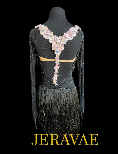 Black Latin costume with white collar and back strap with stones