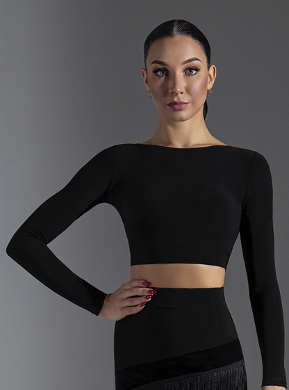 Simple Practice Crop Top for Ballroom or Latin with Long Sleeves and High Neck PRA 603