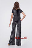Adorable Polka Dot One Piece Ballroom or Latin Jumpsuit in Black and White with Short Sleeves and V-Neck Pra554