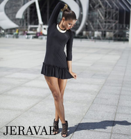 Senga Dancewear EISA Short Black Latin Practice Dress with Cut Out Back, Long Sleeves, and Ruffle Skirt Pra979 in Stock