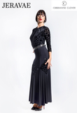 Chrisanne Clover B01 Black Velvet Polka Dot Bodysuit with 3/4 Length Sleeves and Pleated Front Collar Pra929 in Stock
