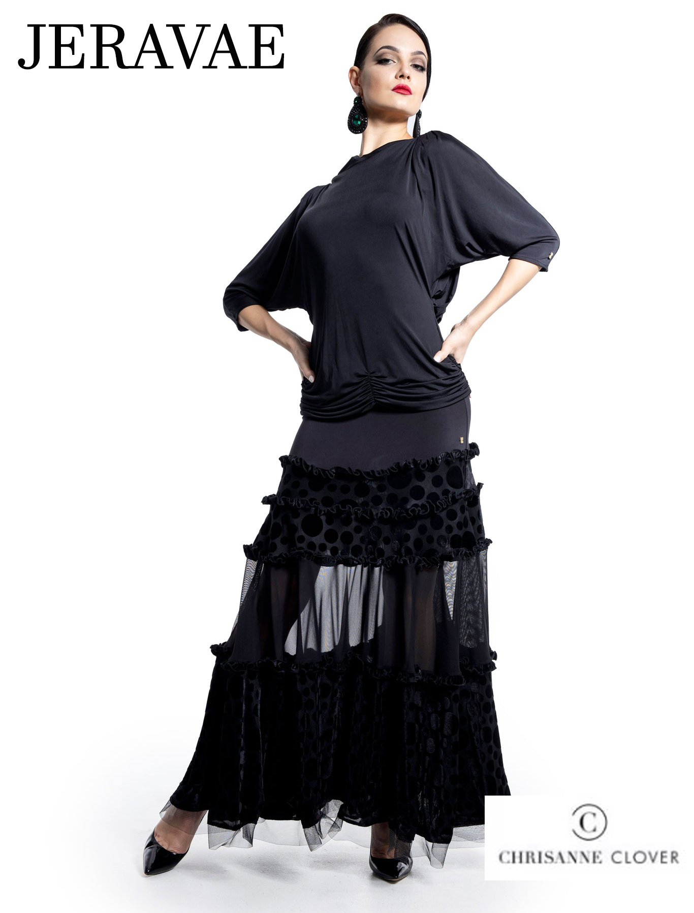 Velvet and mesh ruffle ballroom skirt
