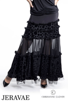 Chrisanne Clover LSK01 Polka Dot and Mesh Ruffle Layered Black Ballroom Practice Skirt with Horsehair Hem Pra925 in Stock