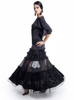 Chrisanne Clover LSK01 Polka Dot and Mesh Ruffle Layered Black Ballroom Practice Skirt with Horsehair Hem Pra925 in Stock