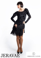 Chrisanne Clover SSK01 Black Velvet Polka Dot Latin Practice Skirt with Layers of Fringe, Wrap Cover, and Tying Bow Pra927 in Stock