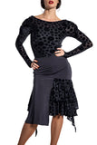 Chrisanne Clover SSK02 Black Latin Practice Skirt with Two Layers of Velvet Polka Dot Ruffles and Slit at Center Front and Back Pra932 in Stock