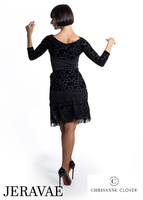 Chrisanne Clover T02 Black Velvet Polka Dot Practice Top with 3/4 Length Sleeves and Rouching at Center Front Pra928 in Stock
