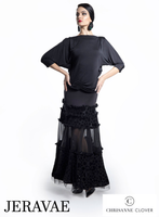 Chrisanne Clover T03 Loose Fitting Black Practice Top with Dolman Sleeves, Rouched Bottom, and Open Back Pra926 in Stock