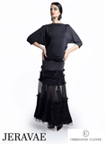 Chrisanne Clover T03 Loose Fitting Black Practice Top with Dolman Sleeves, Rouched Bottom, and Open Back Pra926 in Stock