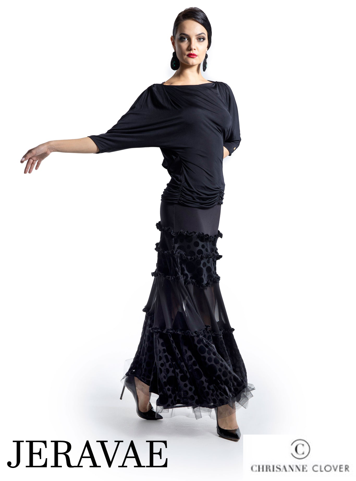 Chrisanne Clover ladies' black dance top with dolman sleeves
