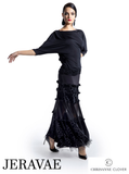 Chrisanne Clover T03 Loose Fitting Black Practice Top with Dolman Sleeves, Rouched Bottom, and Open Back Pra926 in Stock