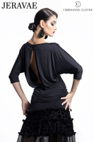 Chrisanne Clover T03 Loose Fitting Black Practice Top with Dolman Sleeves, Rouched Bottom, and Open Back Pra926 in Stock