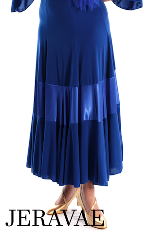 Victoria Blitz Filo Royal Blue Ballroom Practice Skirt with Classic Panel Design, Satin Insert in the Center, and Elastic Waistband PRA 726 In Stock