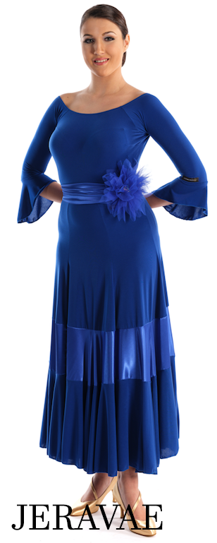 Victoria Blitz Filo Royal Blue Ballroom Practice Skirt with Classic Panel Design, Satin Insert in the Center, and Elastic Waistband PRA 726 In Stock