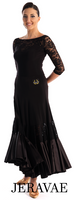 Victoria Blitz Frame Black Ballroom Practice Skirt with Panel of Stretch Lace, Satin Hem, Elastic Waistband, and Wide Skirt Pra727 In Stock