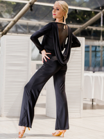 Senga Dancewear FORRO Black Long Sleeve V-Neck Jumpsuit with Wide Leg Pants, Mesh Back, and Sash Pra992 in Stock