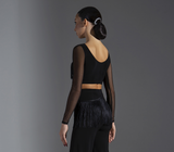 Long Sleeve Latin or Ballroom Mesh Practice Crop Top with Fringe Accent on Front Pra580_in