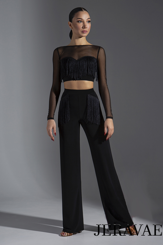 Classic Trouser Teaching or Practice Dance Pants with Fringe Accents on Front and Back