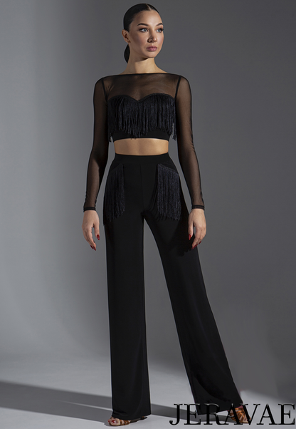 Black Practice or Teaching Dance Pants with Fringe Accents on Front PRA 579_sale