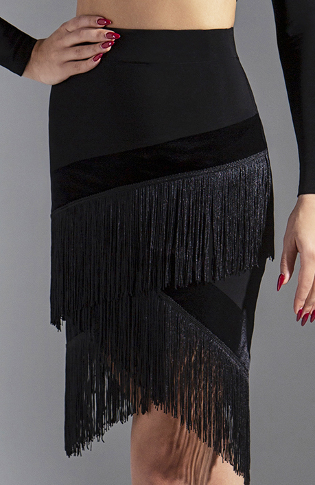 Diagonal Cut Fringe Practice Skirt with Velvet Accents and Cross Pattern Cut with Trunks PRA 632