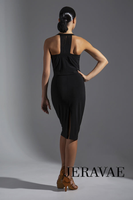 Sleeveless Latin Practice Dress with Gathered Waist Detail and Fringe Sash. Knee-Length Skirt with Slit in Back Available in Multiple Colors Pra648