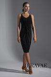 Sleeveless Latin Practice Dress with Gathered Waist Detail and Fringe Sash. Knee-Length Skirt with Slit in Back Available in Multiple Colors Pra648