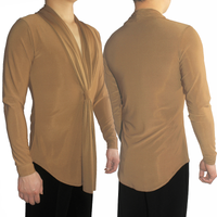 Men's Toffee Colored Deep V-Neck Long Sleeve Latin Dance Shirt with Gathered Scarf Collar M078 in Stock