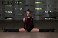 Senga Dancewear HAKA Sleeveless Black and Red Latin Practice Top with Cut Strips on Front for Volume and Movement Pra978 in Stock