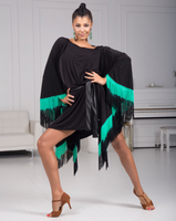 Senga Dancewear OMBRA Short Black Tunic Cape Dress with Sash Sleeves, Ombré Fringe, and Eco Leather Belt Sash Pra972 in Stock