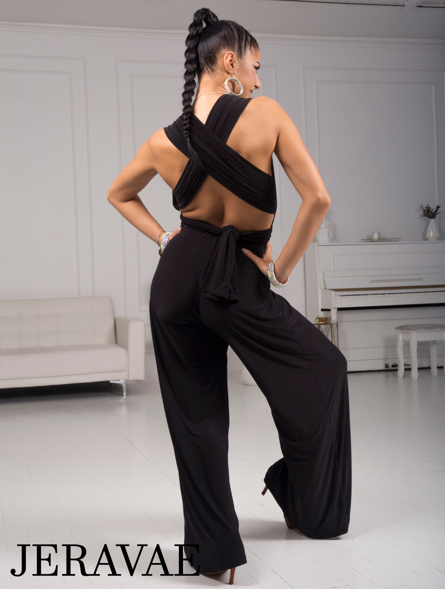 Senga Dancewear CALYPSO One Piece Jumpsuit with Strips of Material to Customize Your Look and Wide Leg Pants Available in Brown and Black PRA 976 in Stock