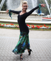 Senga Dancewear BALADI Black Ballroom Practice Dress with Colorful Chiffon Skirt and Flared Flounce Sleeves Pra987 in Stock