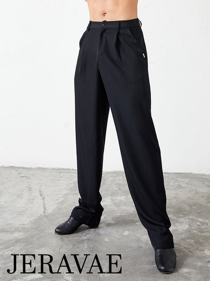 ZYM Dance Style Men's Black Wide Leg Latin or Ballroom Dance Pants with Pockets and Elastic Waistband MP9 in Stock