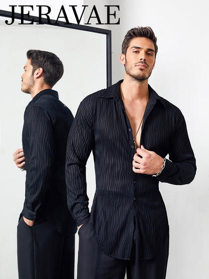 ZYM Dance Style Men's Tuck Out Style Shirt with Long Sleeves and 3D Mesh Ridges M067 in Stock