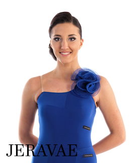 Victoria Blitz Lidia Ballroom Practice Top with Thin Shoulder Straps and Flower Detail on One Shoulder Available in 3 Colors PRA 730 in Stock