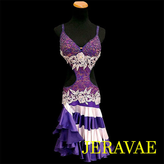 Resale Lenique Purple Lace Latin/Rhythm Dress LAT006 sz Small