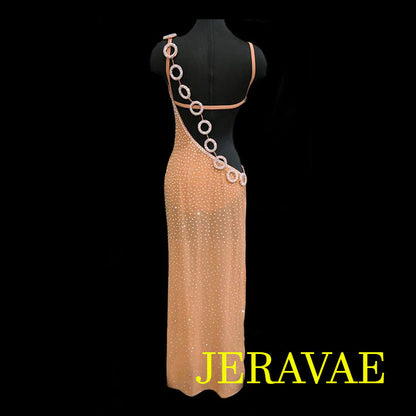 Resale LONG NUDE LATIN DRESS WITH TONS OF SWAROVSKI CRYSTALS LAT010 sz Small