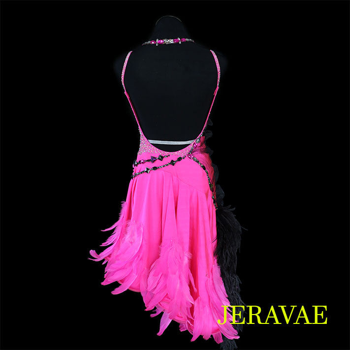 Electric pink and black latin/rhythm dress with open back and stoned details
