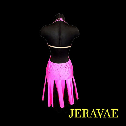 Pink and Black Latin Rhythm Dress with Lace detail and Swarovski Stones LAT029 sz Medium