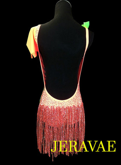 Neon Orange & Lime Green Latin Dress with Stone Skirt Zebra Swarovski Stone Design LAT035 sz Small/Medium
